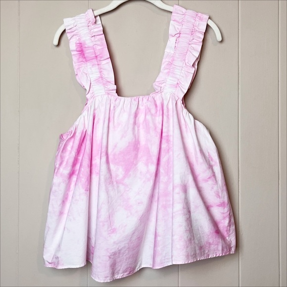 ZARA Pink Tye Dye Flowy Crop Top Large cropped blouse sleeveless ruffle boho - Picture 5 of 9